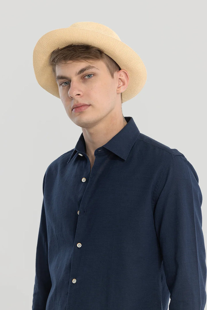 Navy Plain Linen Blend Shirt