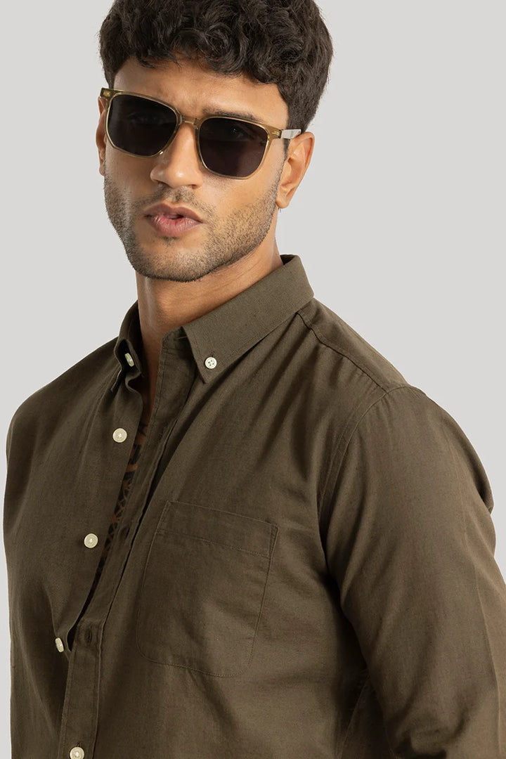 Henri Olive Plain Linen Blend Shirt