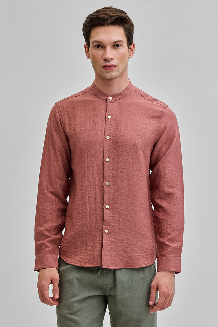 Coral Mandarin Linen Blend Shirt