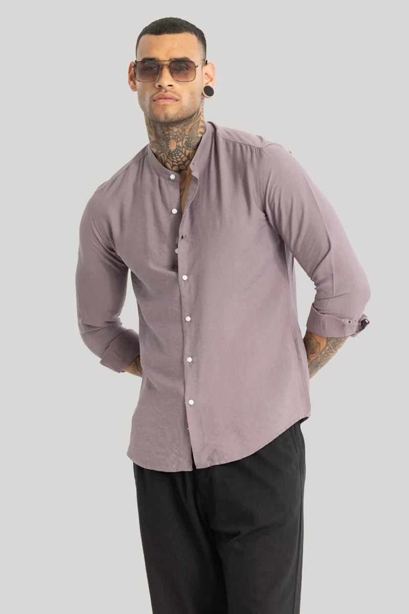 Mauve Crushed Mandarin Collar Shirt