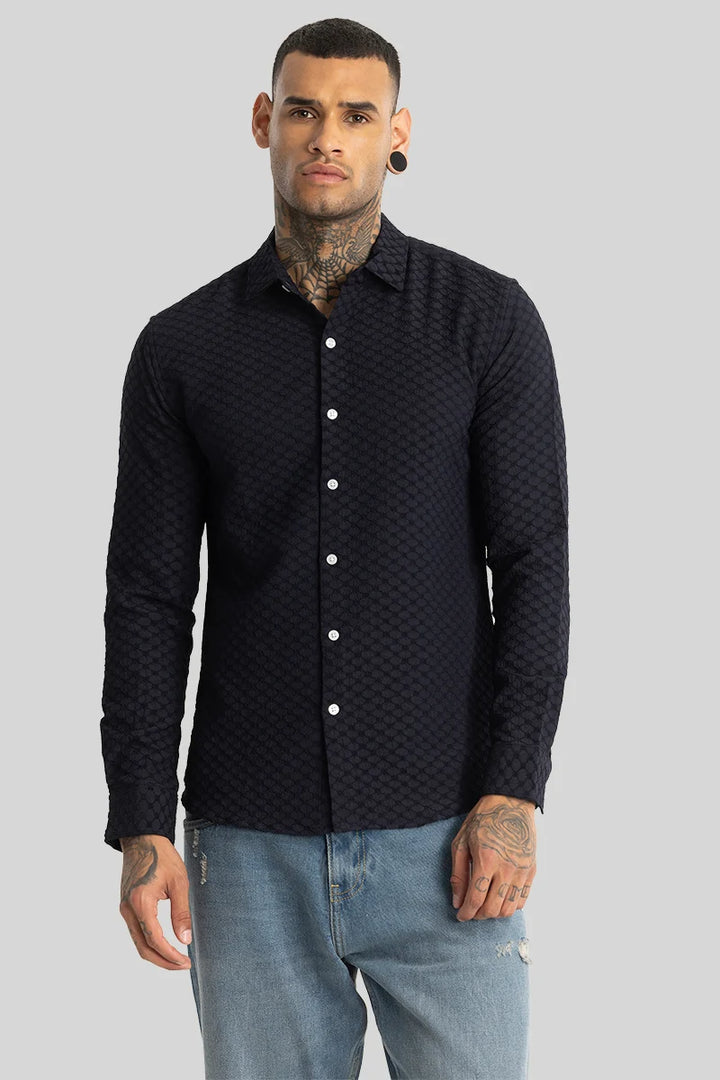 Navy Textured Stretch Shirt