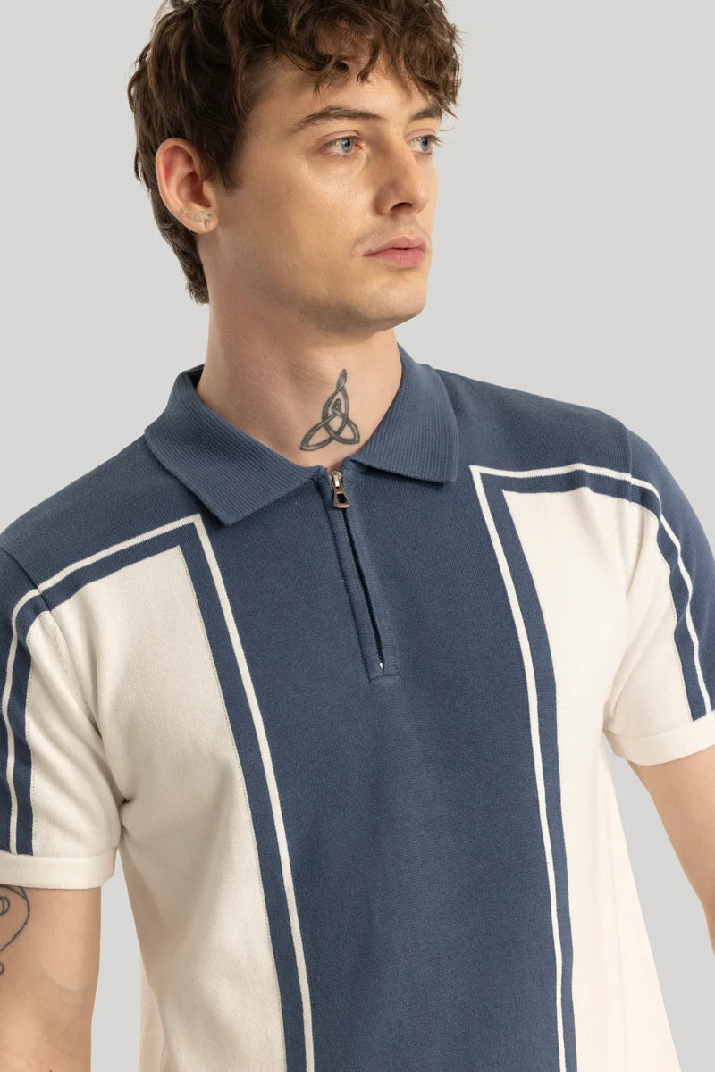 Niels Blue Knitted Polo T-Shirt