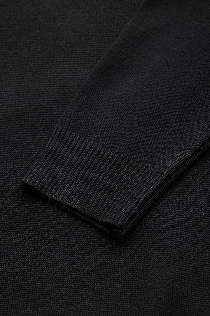 Black Knitted Polo Sweater