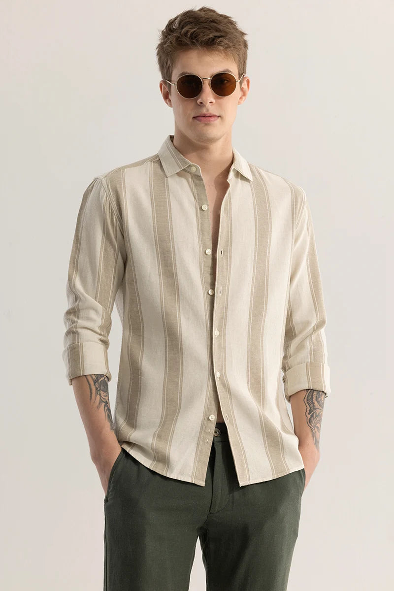 Stripe Elegance Beige Striped Shirt