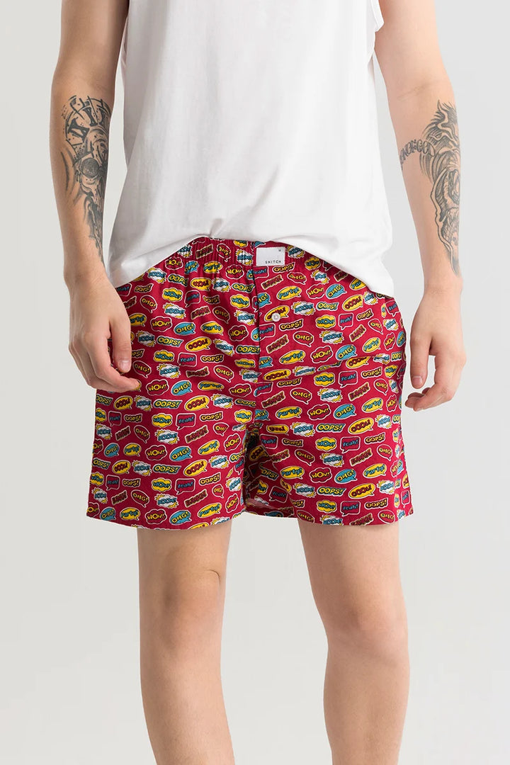 Gry Doodle Red Printed Boxer