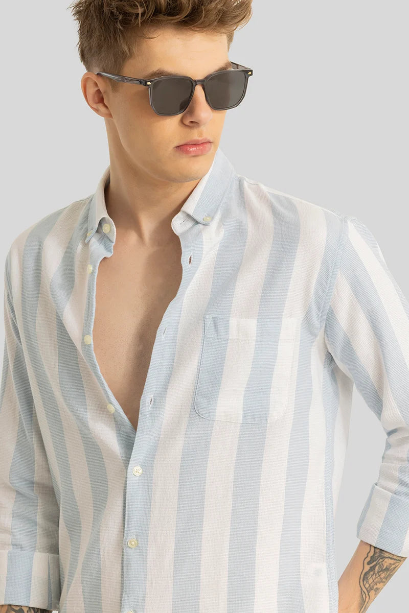 Pulse Light Blue Stripes Linen Shirt