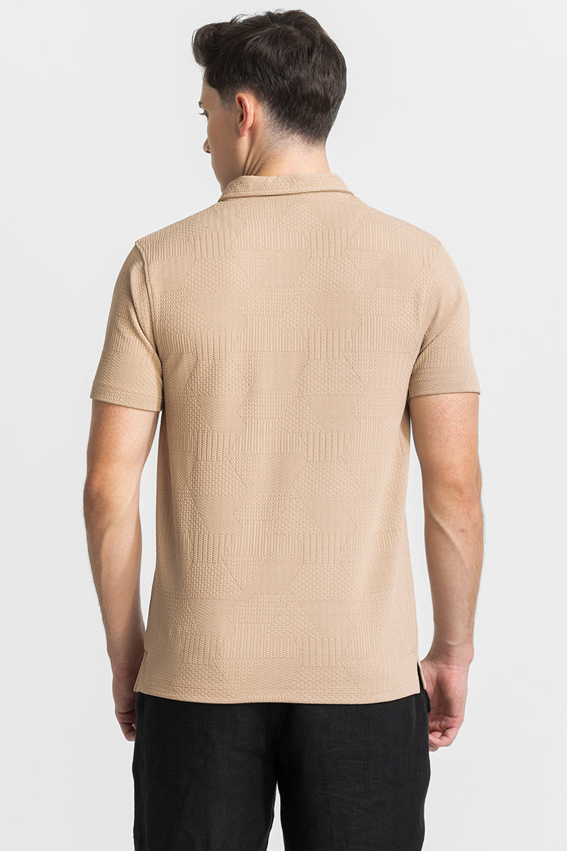 Beige Textured Polo T-Shirt