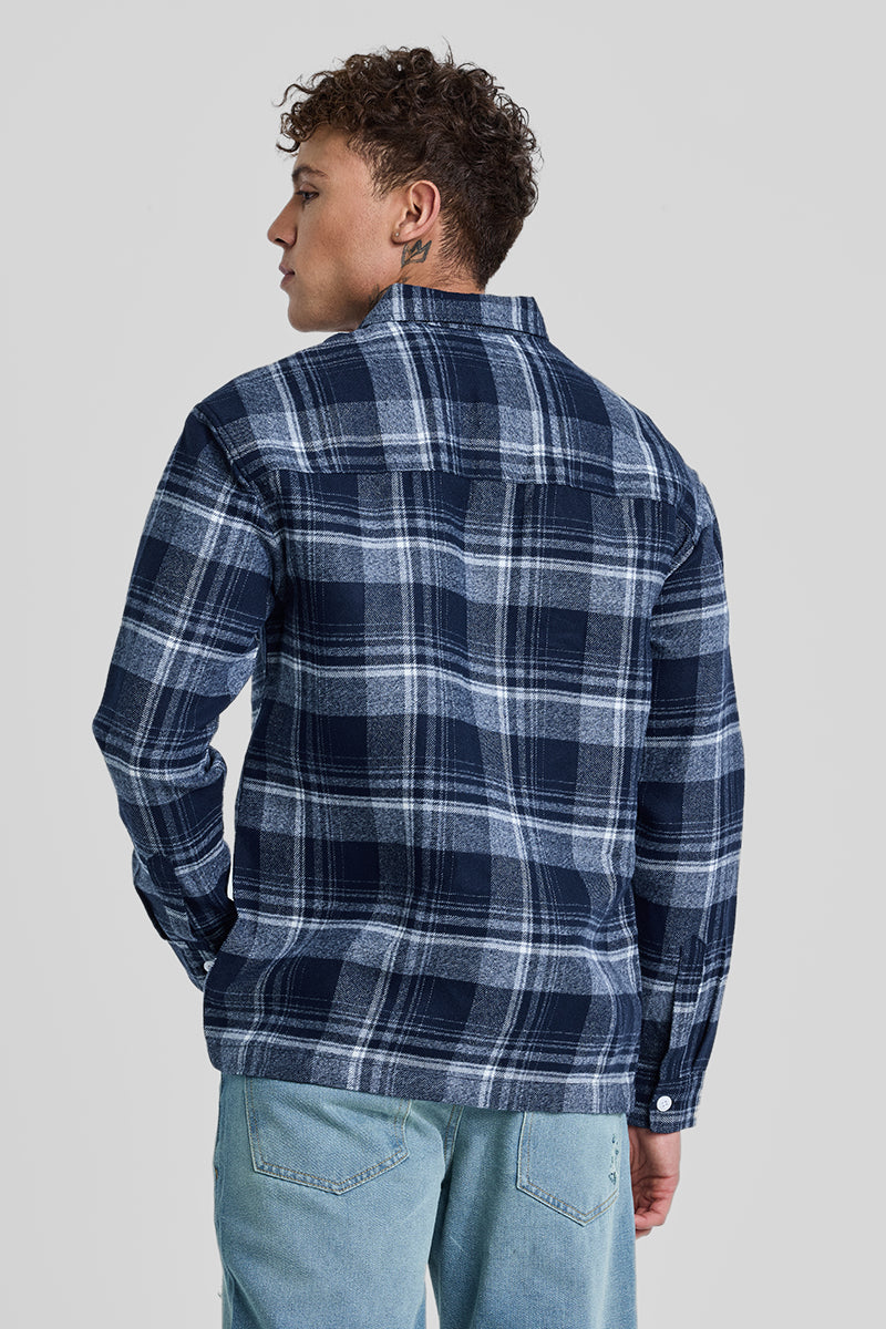 Navy Plaid Box Fit Flannel Shirt