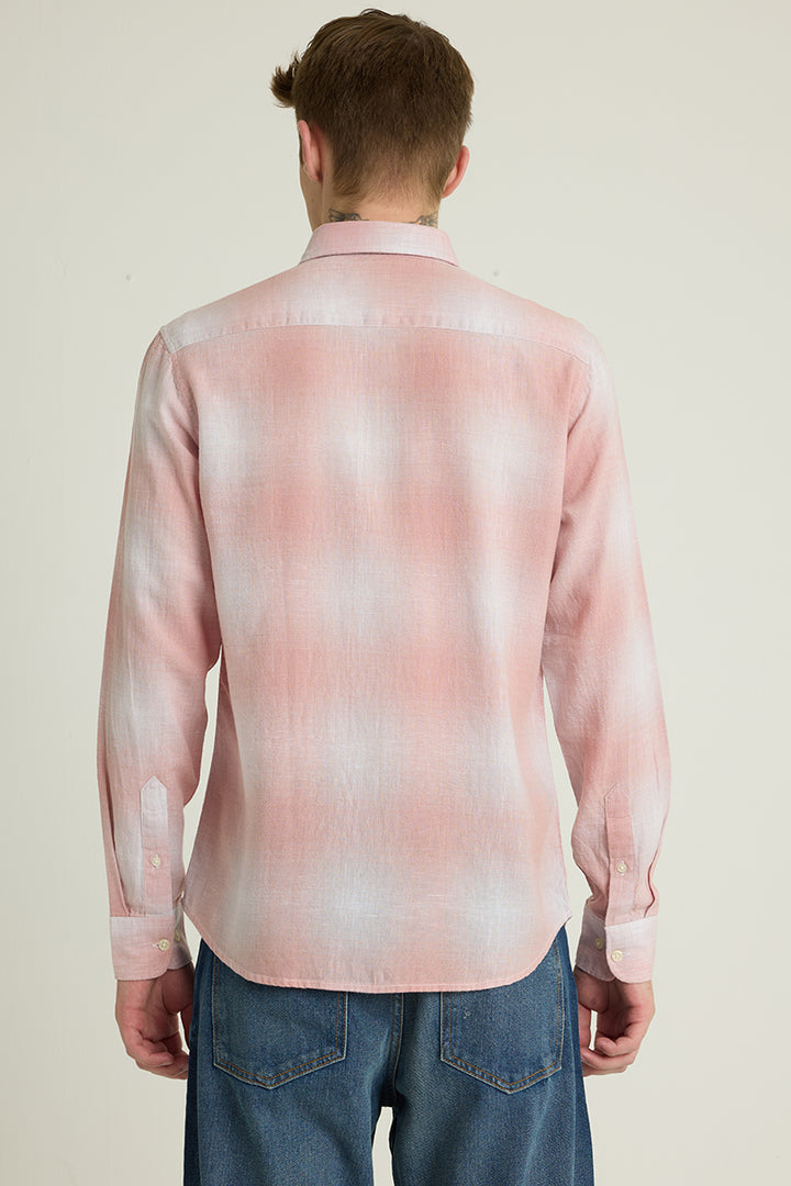 Light Pink Ombre Checks Linen Shirt