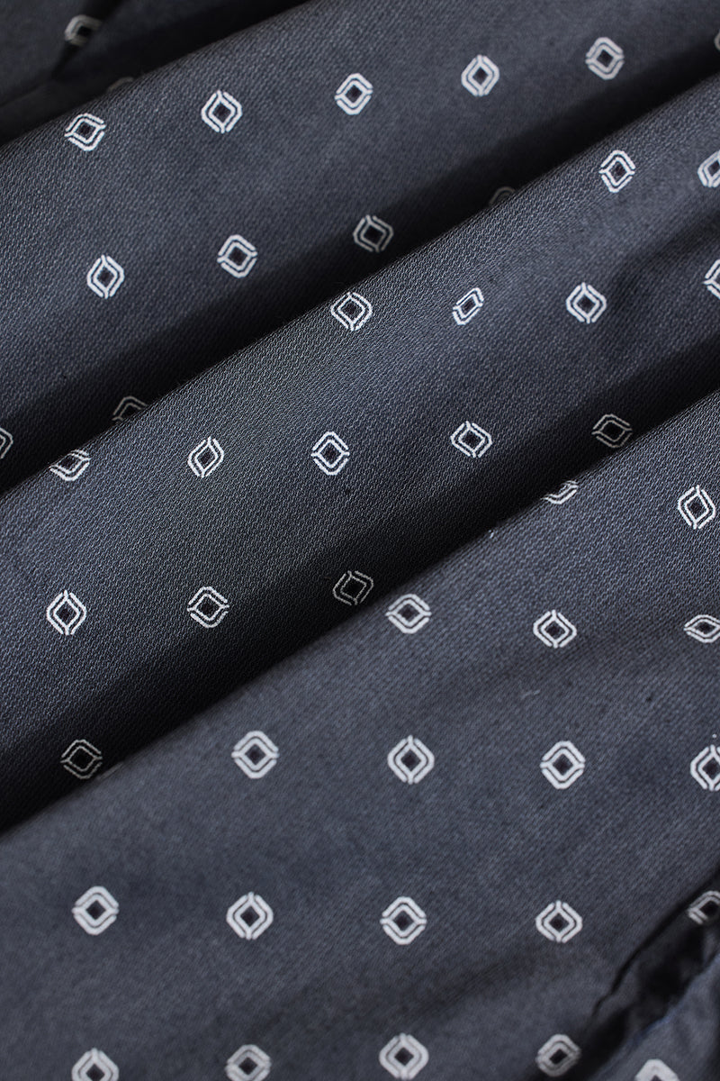 Charcoal Grey Slim Fit Geometric Shirt