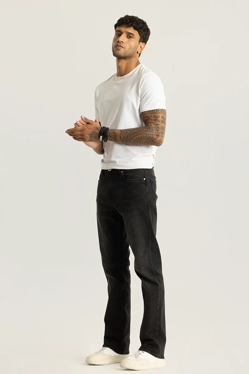 Vertex Charcoal Grey Plain Straight Fit Jeans