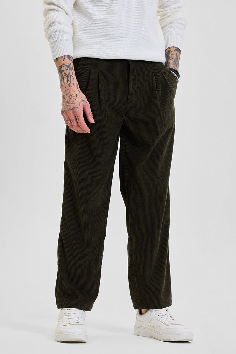 Olive Corduroy Relaxed Fit Trousers