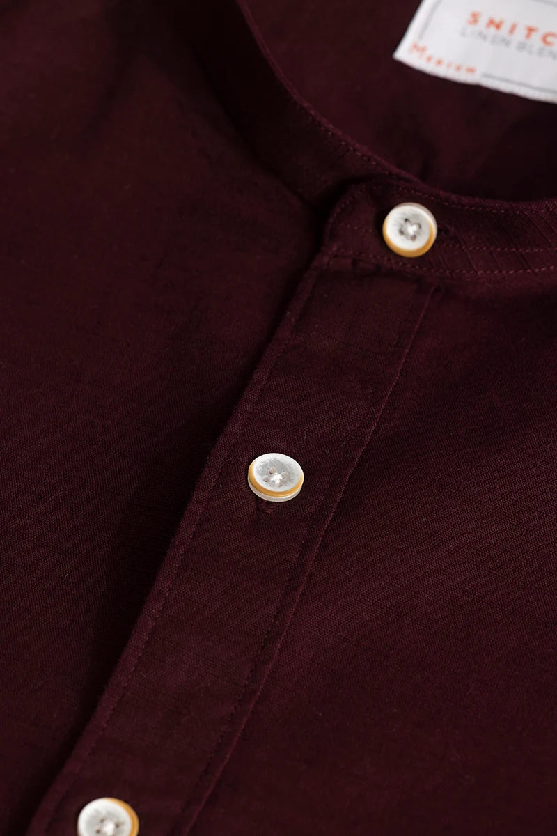 Mandarique Maroon Linen Blend Shirt