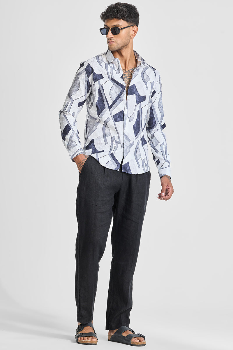 Navy Abstract Slim Fit Shirt