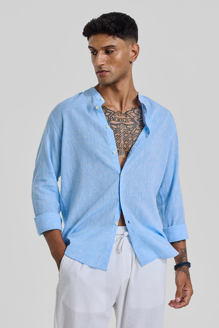 Light Blue Textured Linen Shirt