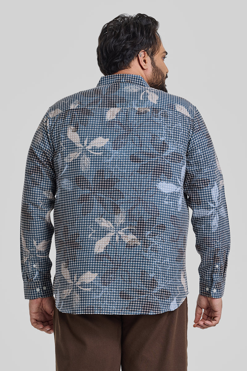 Blue Floral Textured Plus Size Shirt