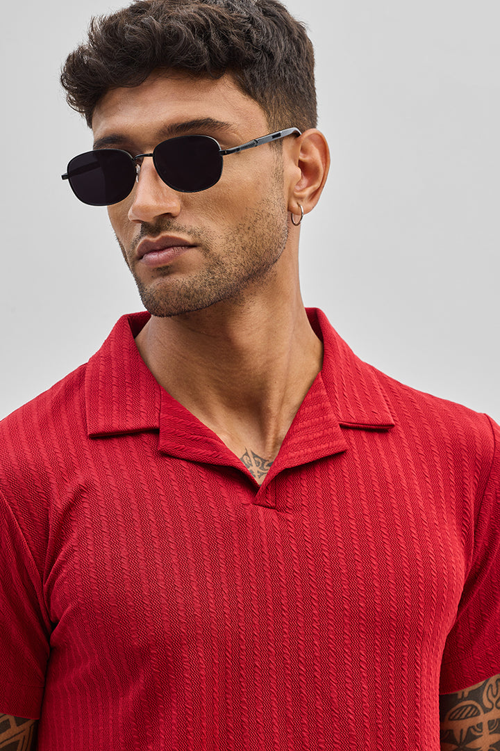 Red Textured Cuban T-Shirt