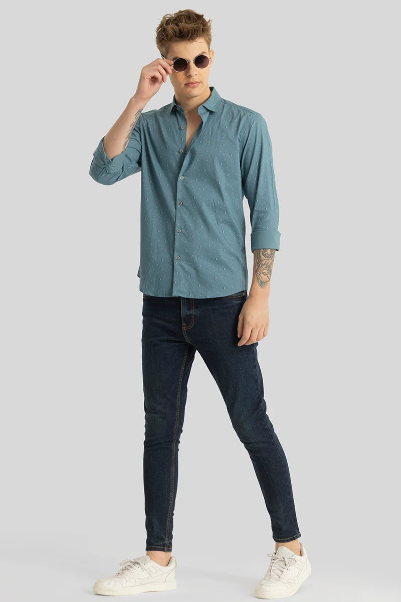 Blue Printed Slim Fit Shirt