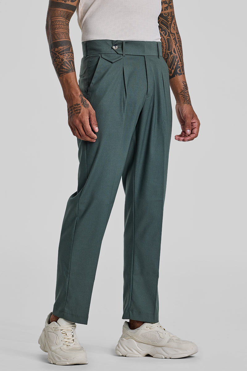 Green Relaxed Fit Korean Trousers