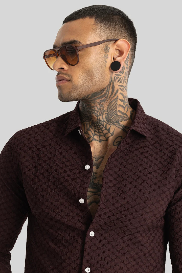 Dark Brown Textured Stretch Shirt