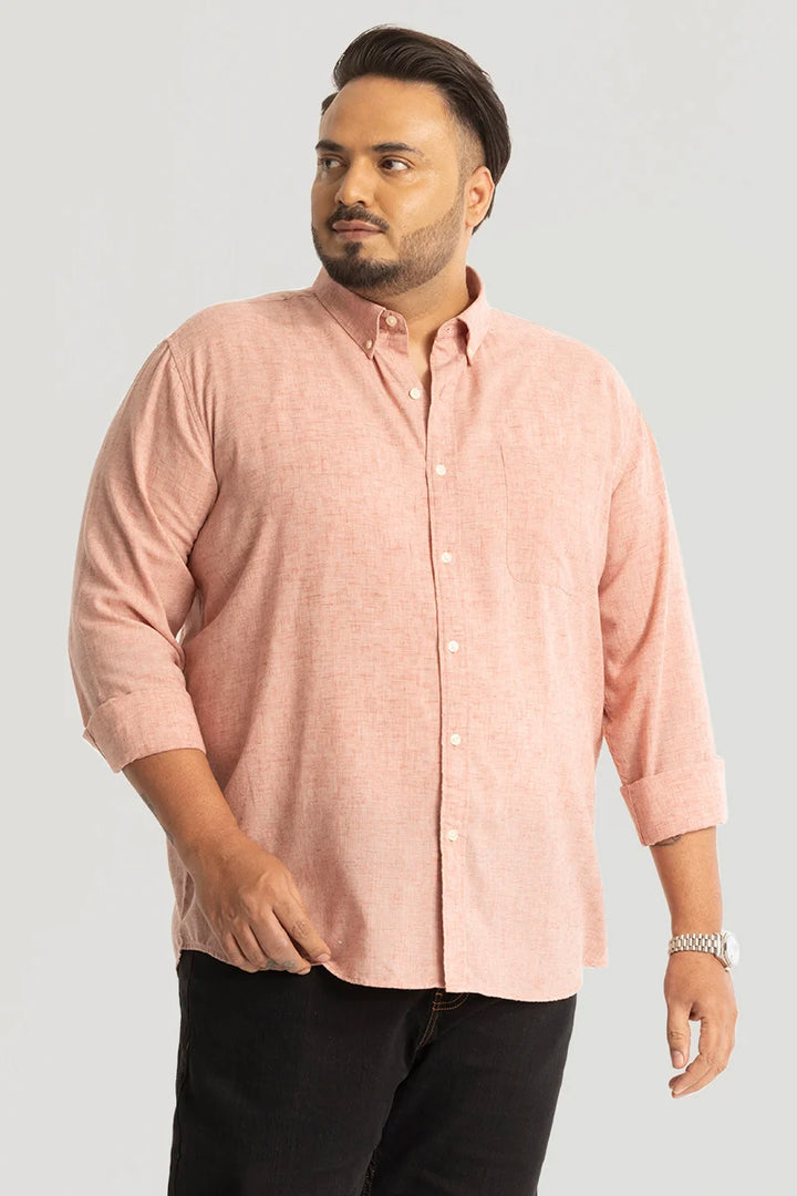 Peach Linen Blend Plus Size Shirt