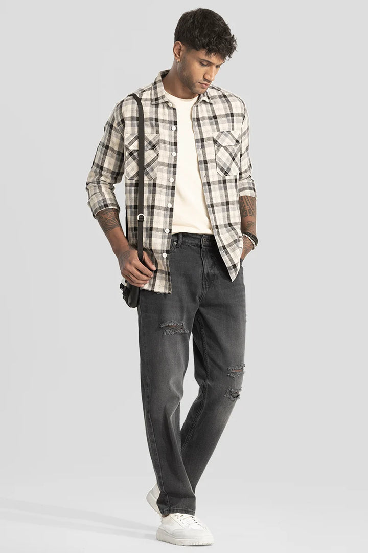 Charcoal Grey Distressed Relaxed Fit Jeans