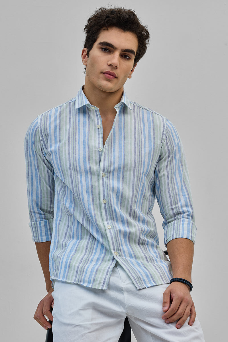 Light Green Stripes Slim Fit Shirt