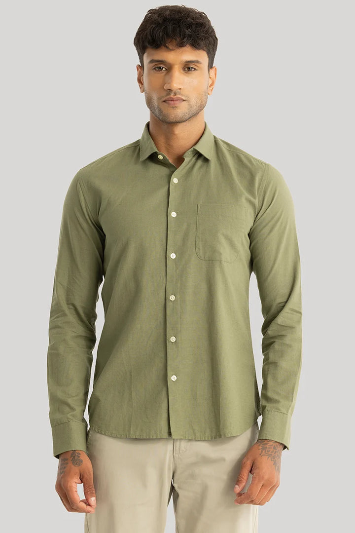 Claudio Olive Plain Linen Shirt