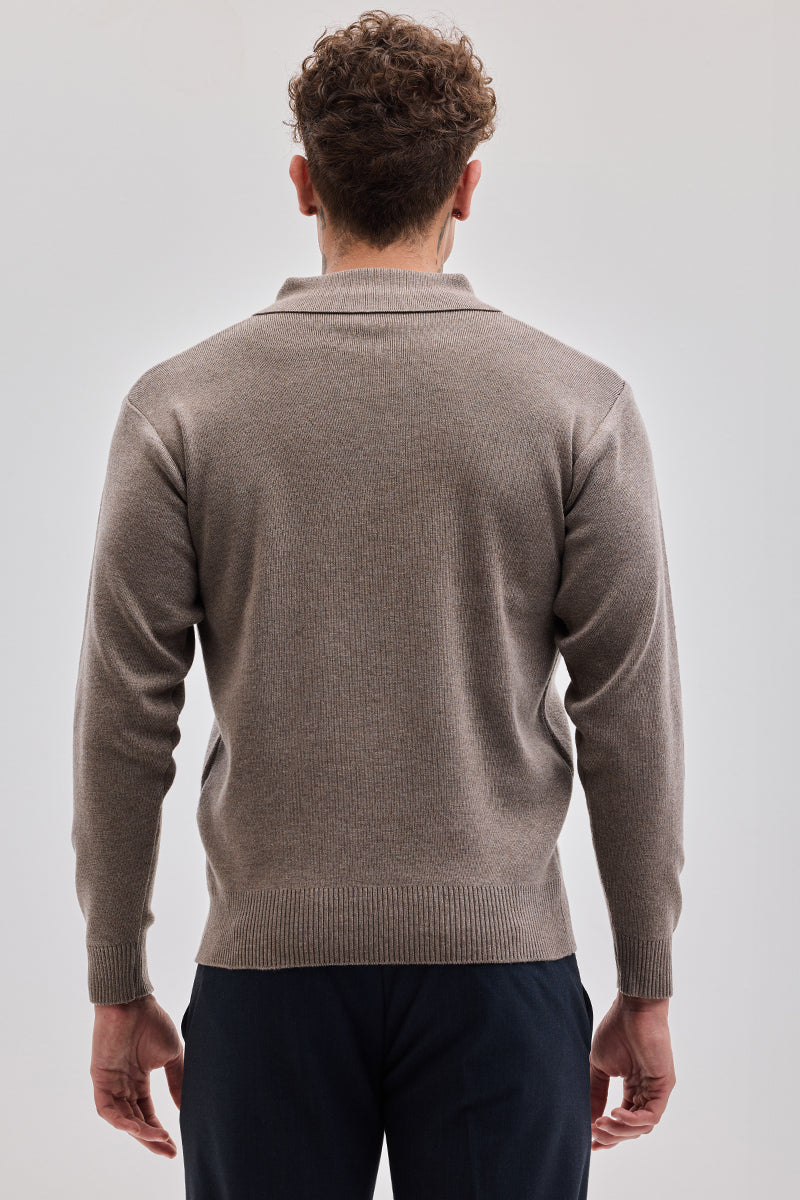 Light Brown Knitted Polo Sweater