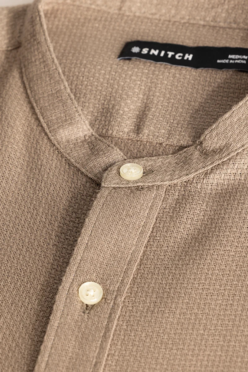 Light Brown Woven Mandarin Shirt