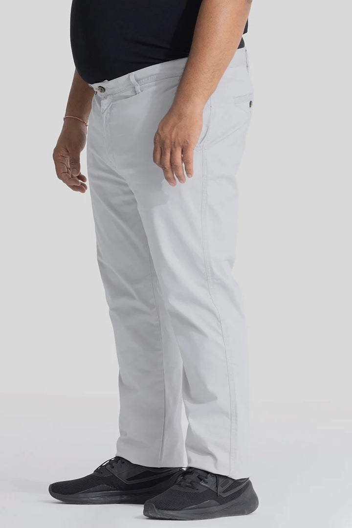 Seemly Off White Plain Regular Fit Plus Size Chinos