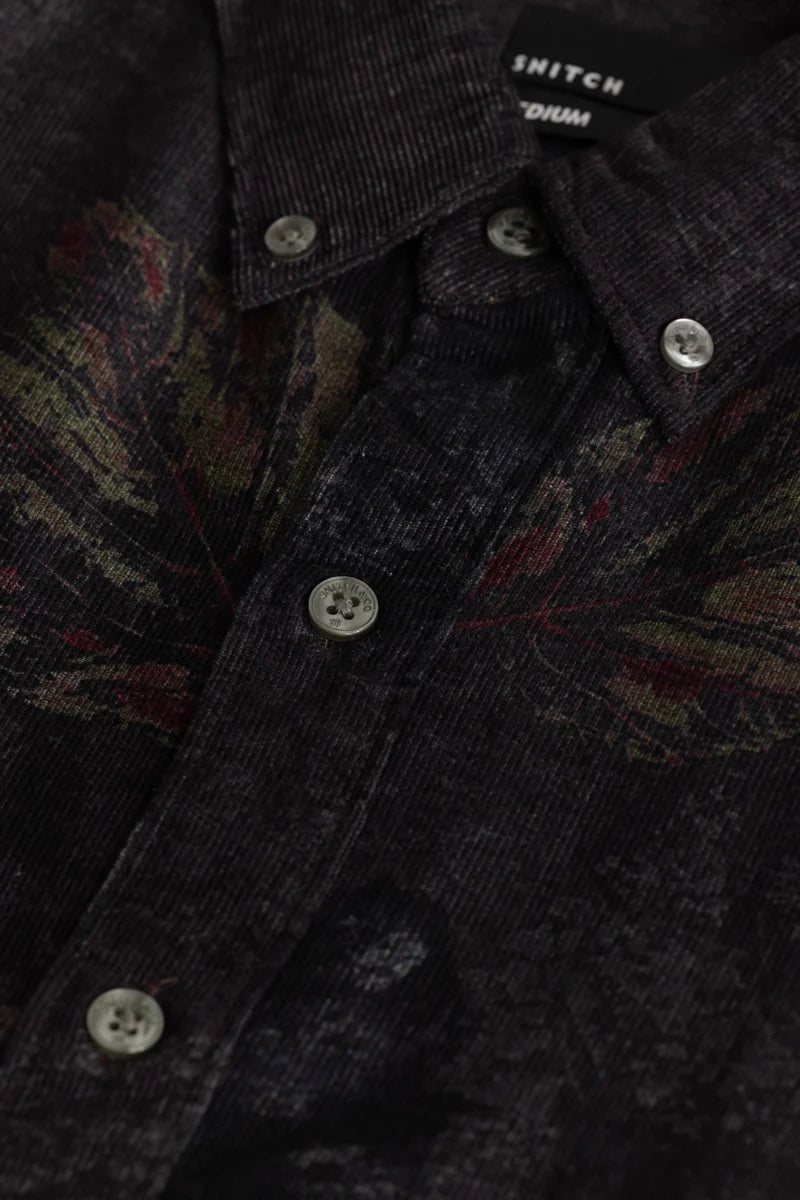 Cesare Charcoal Grey Abstract Corduroy Shirt