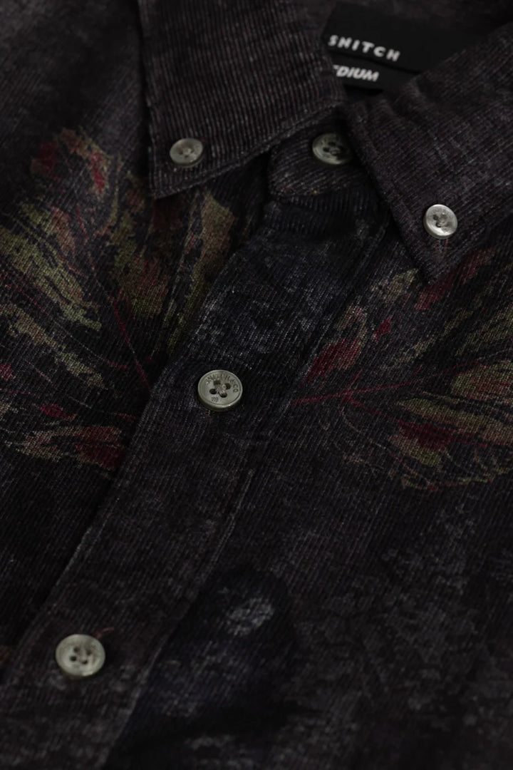 Cesare Charcoal Grey Abstract Corduroy Shirt