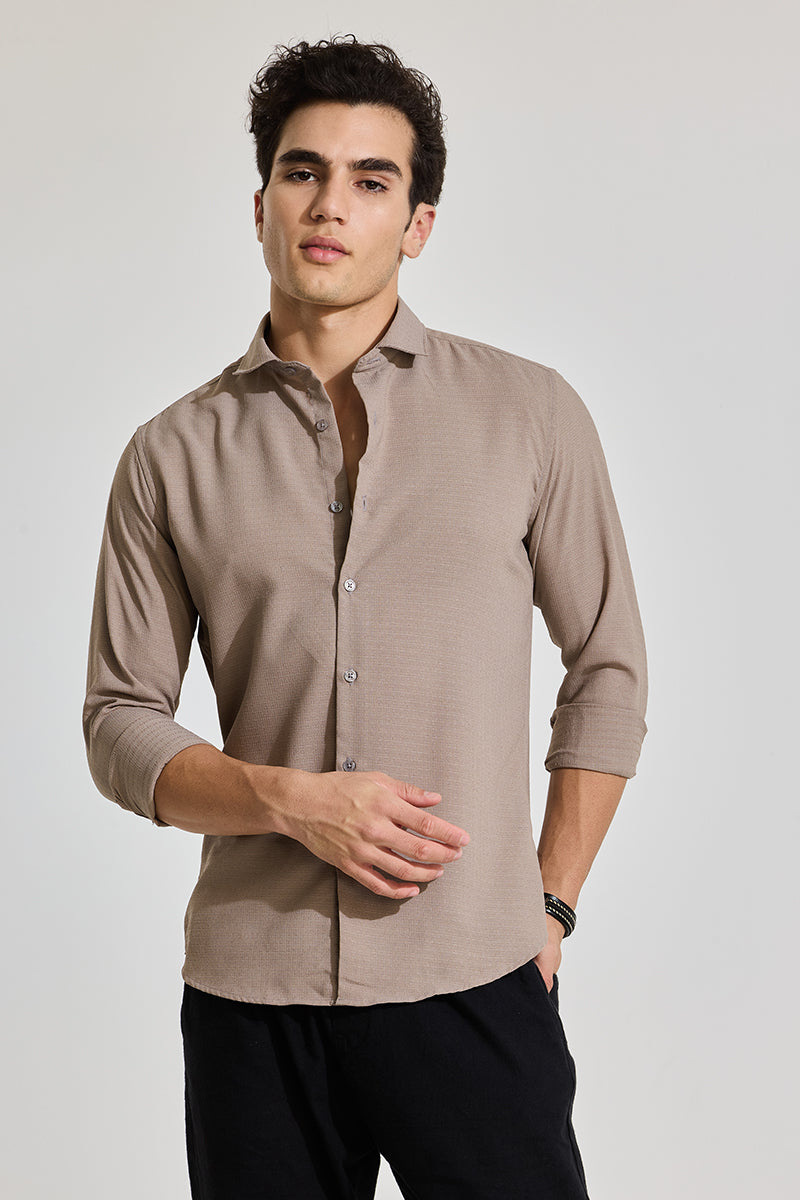 Light Brown Textured Slim Fit Shirt