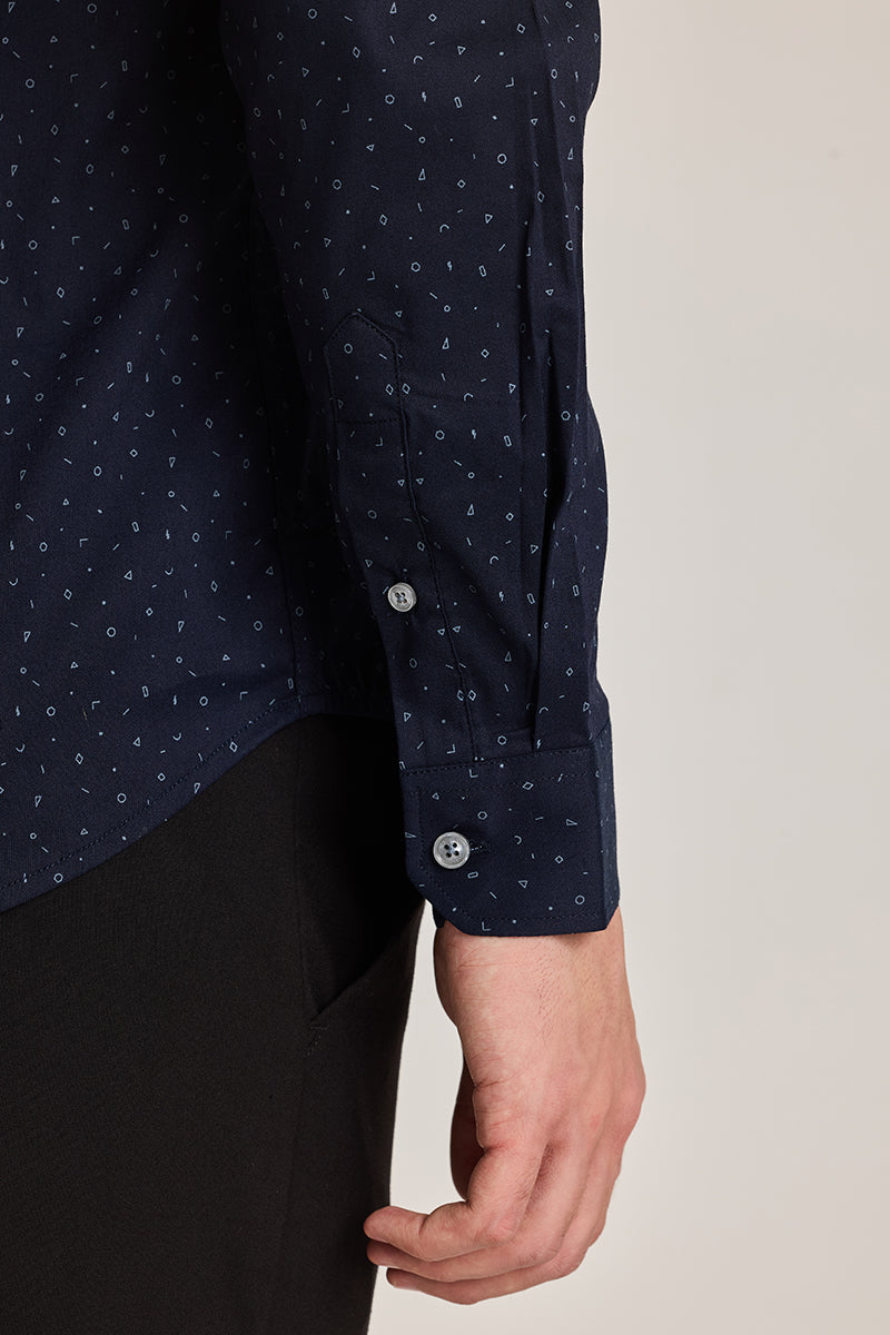 Navy Geometric Slim Fit Shirt