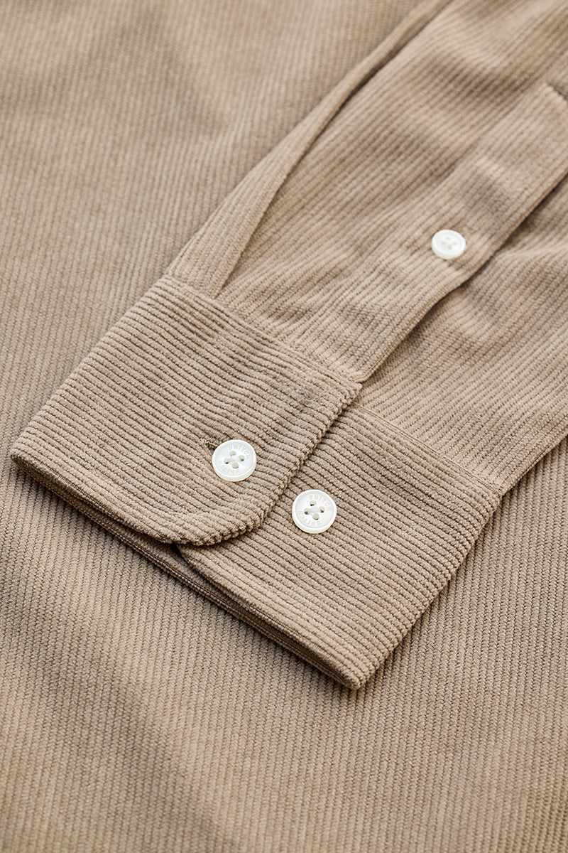 Beige Slim Fit Corduroy Shirt