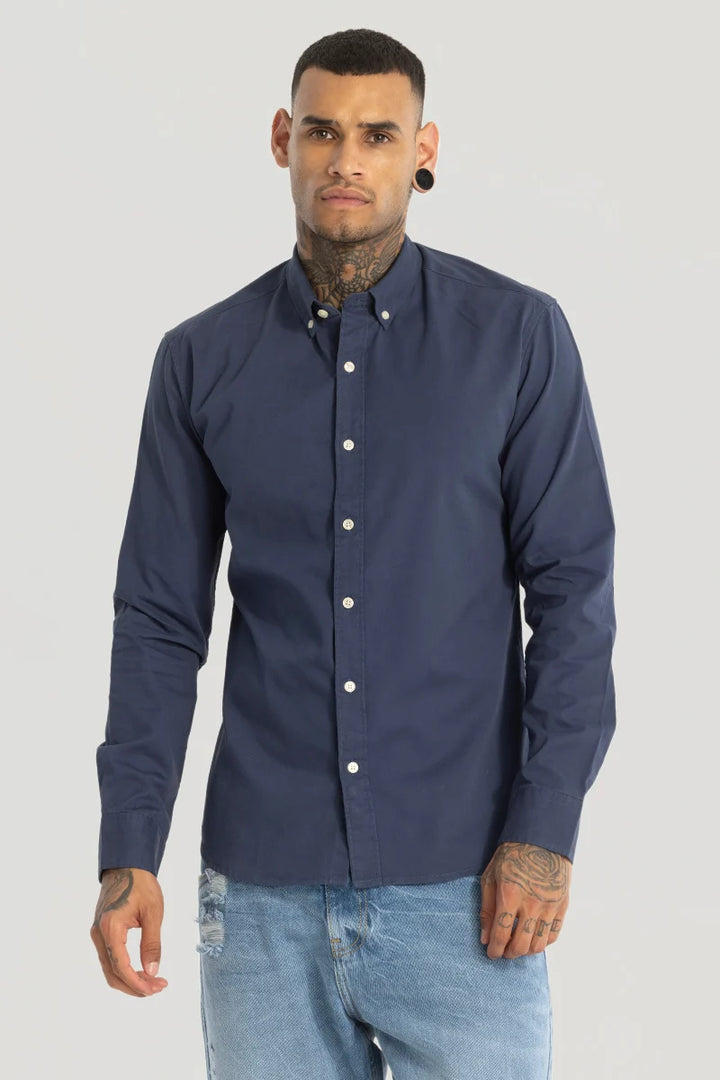 Dark Blue Elbow Patch Oxford Shirt