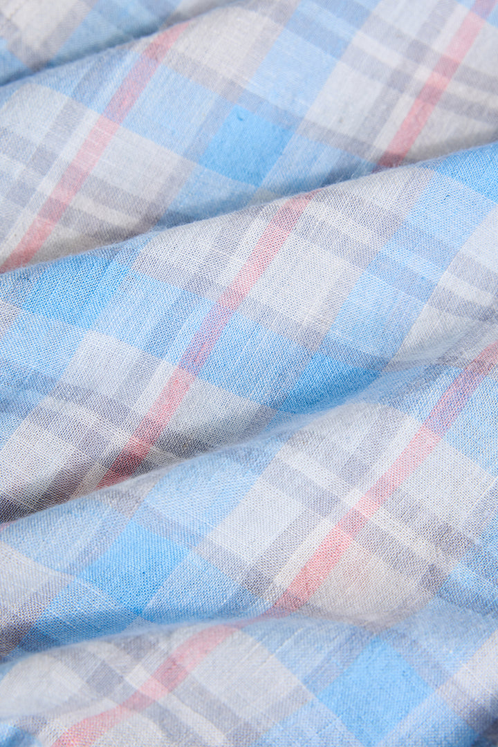 Light Blue Checks Linen Blend Shirt