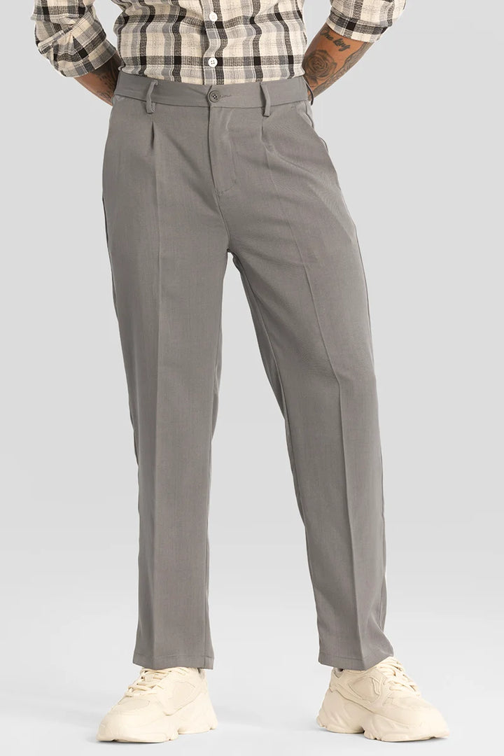 Light Grey Plain Relaxed Fit Trousers