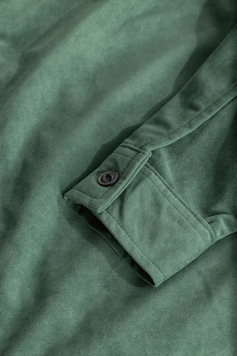 Green Suede Double Pocket Overshirt