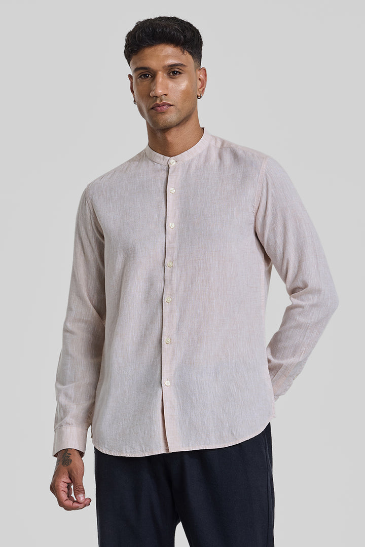 Cream Textured Linen Shirt