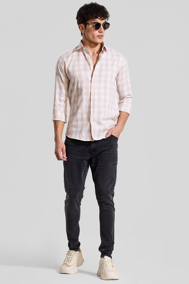 Peach Gingham Slim Fit Shirt