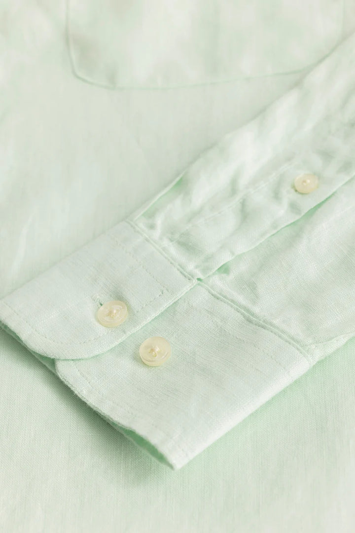 Elementary Light Green Plain Pure Linen Shirt