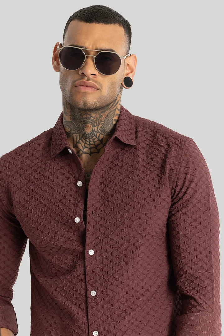 Brown Textured Stretch Shirt