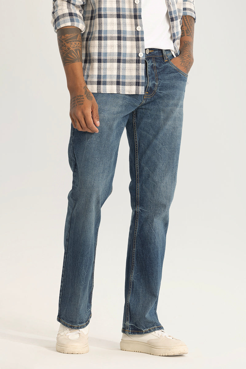 Dark Blue Plain Bootcut Jeans