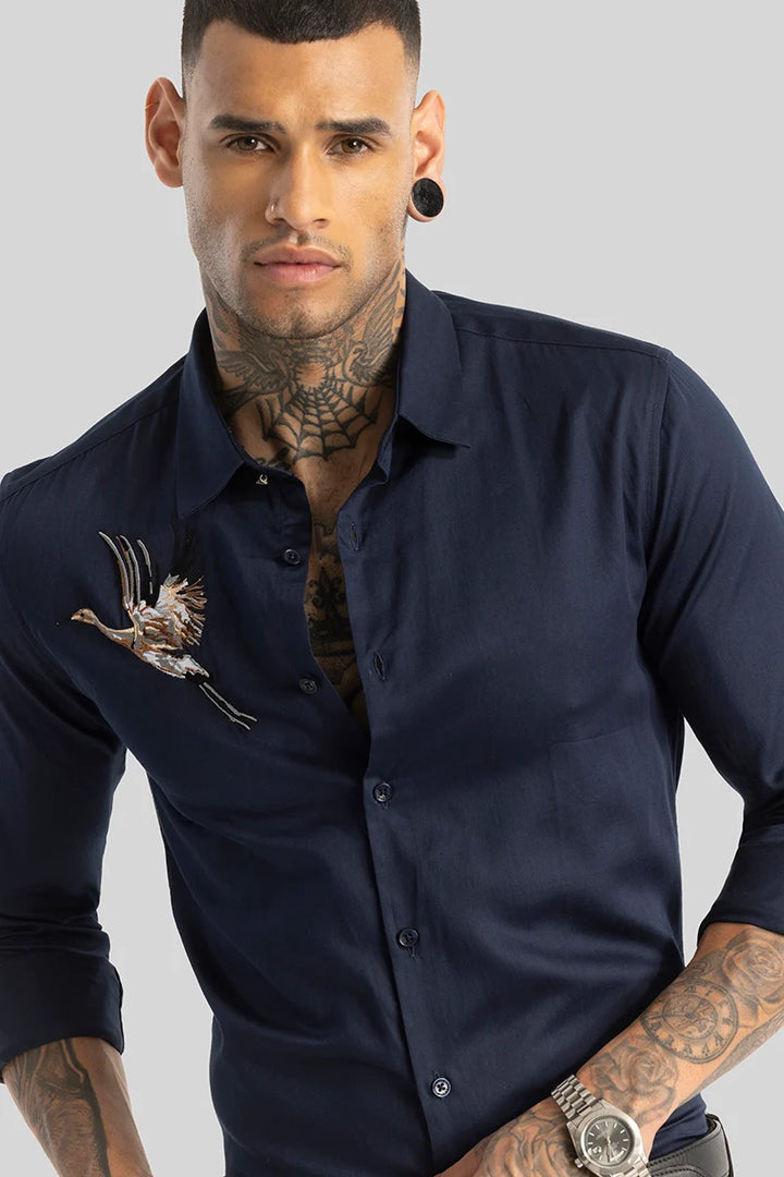 Navy Embroidered Shirt