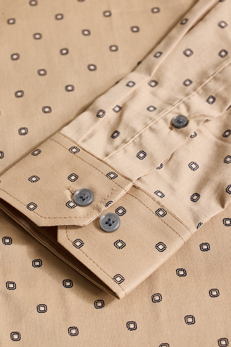 Beige Geometric Slim Fit Shirt