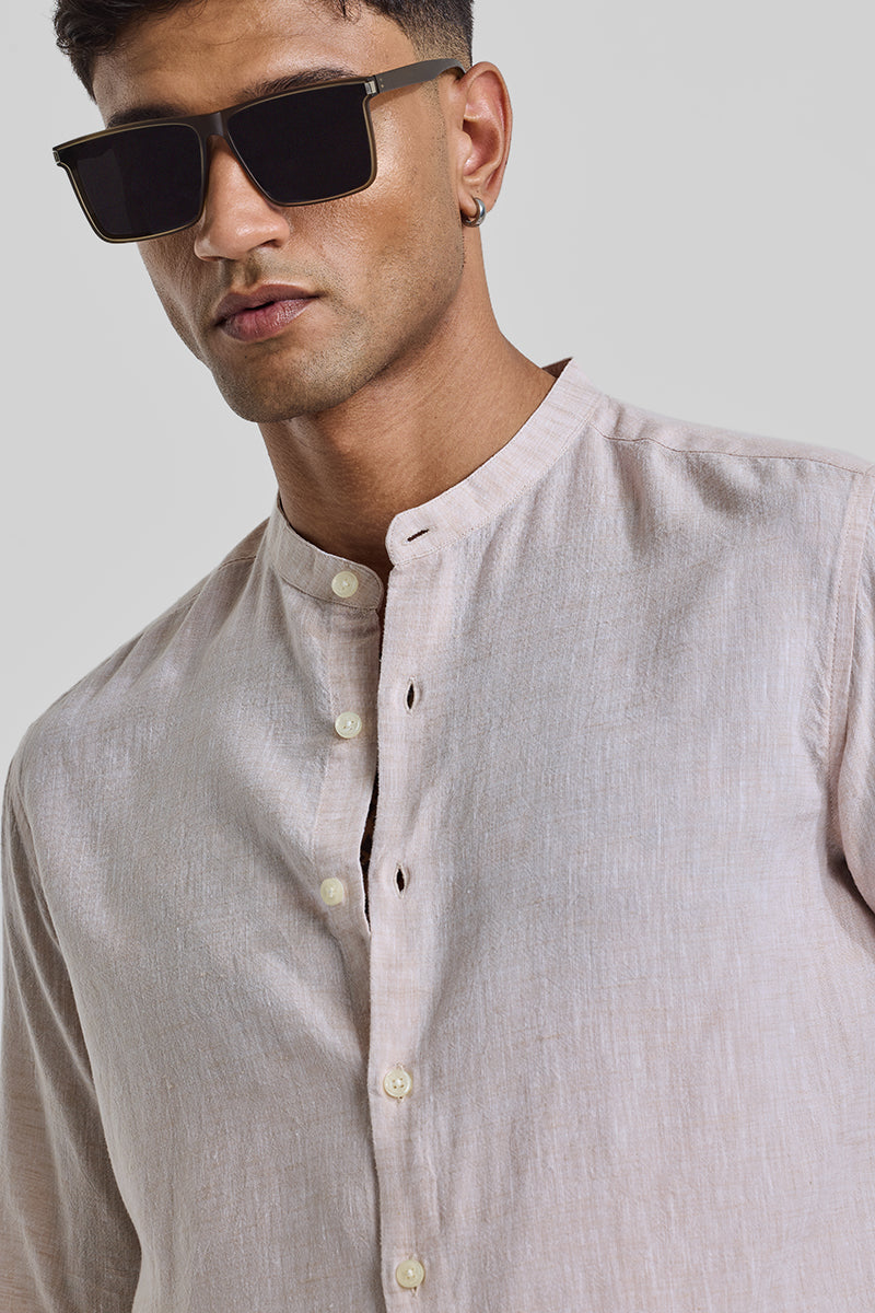 Cream Textured Linen Shirt