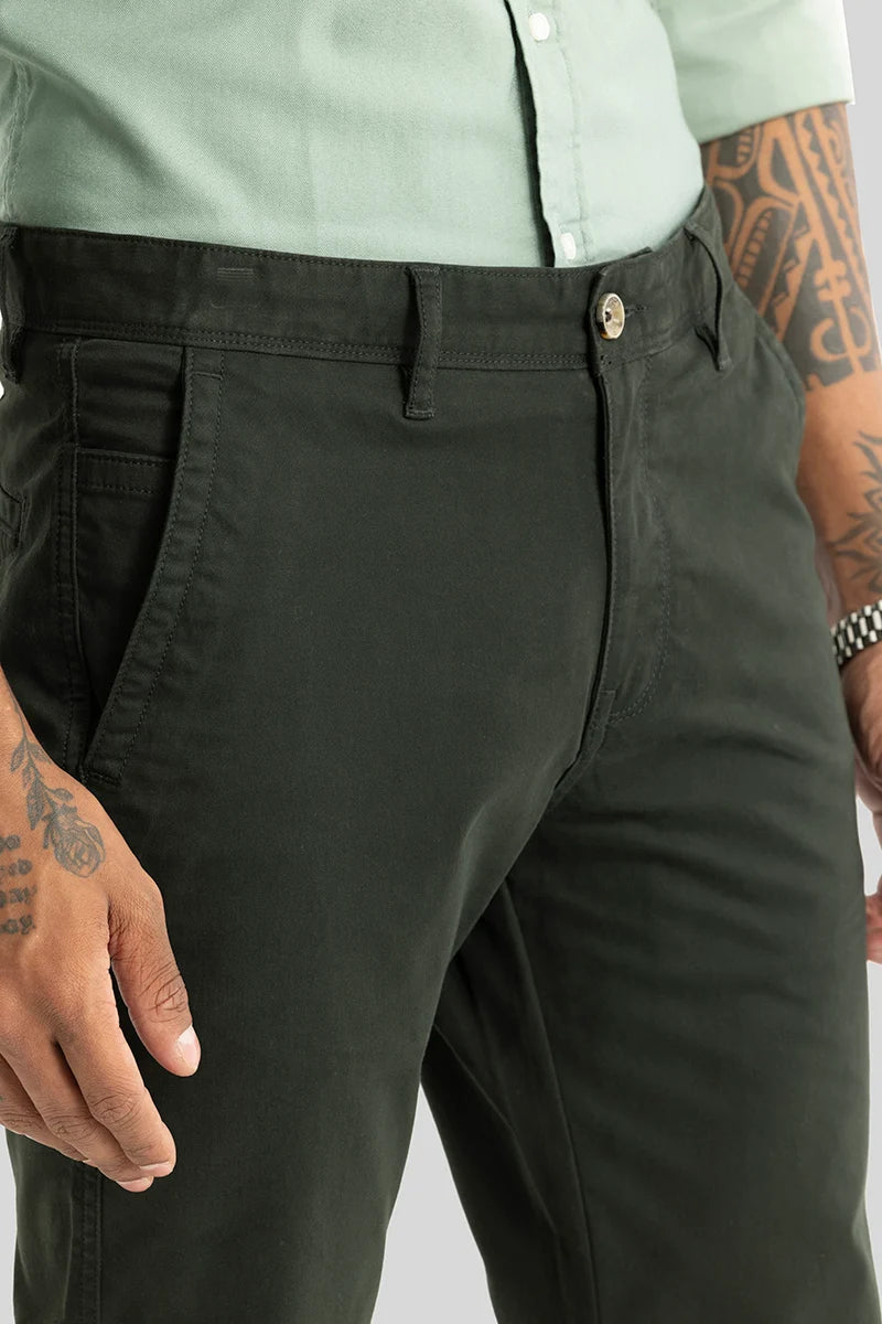 Astral Dark Green Plain Slim Fit Chinos