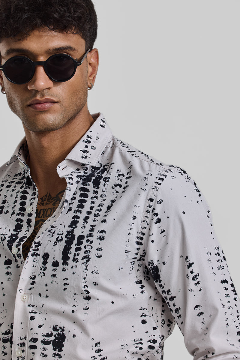 White Abstract Slim Fit Shirt